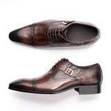 Nice Men's Black Brown Leather Oxford Brogue Dress Shoes Office leather Pair with suit jeans Side Lace Up Buckle stylish MartLion   