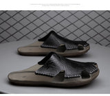 Summer Men's Closed Toe Slippers Genuine Leather Casual Sandals Flat Beach Shoes Foot Cozy
