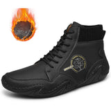 Men's Boots Casual Shoes Leather Autumn Winter Snow Outdoor Light Ankle Warm MartLion blackfur1 42 