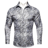Barry Wang Exquisite Blue Silk Paisley Men's Shirt Four Seasons Lapel Long Sleeve Embroidered Leisure Fit Party Wedding MartLion CY-0428 S China
