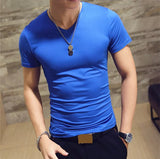 Men's T Shirt 10 colors Fitness V neck Clothing Tops Tees MartLion V Blue M 