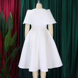 Summer solid color casual cloak dress short sleeve elegant party dress women clothing MartLion   