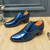 Elegant Blue High Heels Men's Wedding Shoes Luxury Dress Shoes Shiny Patent Leather Oxford sapato masculino MartLion   