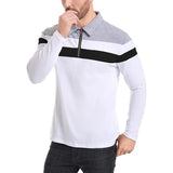 Men's Zip Long Sleeve Shirt Casual Cotton Patchwork Collared Shirt Striped Pullover Streetwear Shirt MartLion   