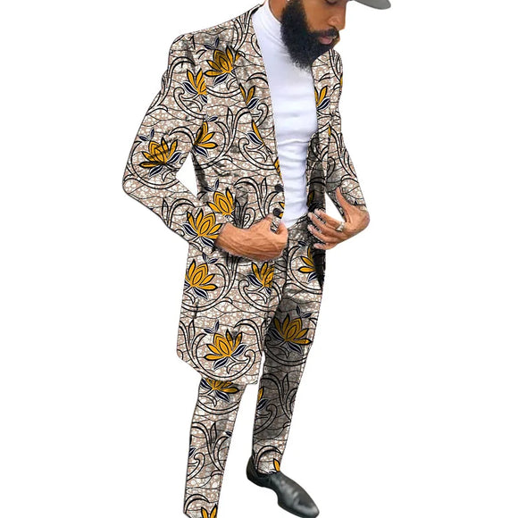 Print Long With Trousers Men's Suit Nigerian Wedding Groom Outfits MartLion 2 S 