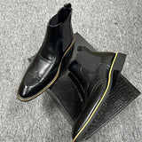 Chelsea Boots Short  Medium Cut Ankle Vintage Men's Winter Leather  Retro Shoes MartLion   