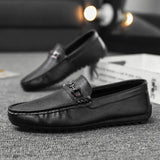 Leather Loafers Men's Casual Shoes Moccasins Slip on Flats Boat Driving Hombre MartLion 9128Black 43 