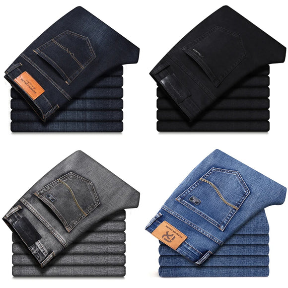 Men's Stretch Regular Fit Jeans  Casual Classic  Denim Trousers Male Black Blue Gray Pants MartLion   