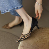 Spring Women Shoes Leopard Print Pointed Toe Chunky Heel Slip-On Pumps Concise High Heel MartLion   