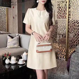 Elegant Party Dress Summer Women  Short Sleeve OL Work Sundress MartLion   