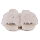 Summer indoor shoes ladies flat solid color open toe flip flops fake fur fox fur slippers MartLion   