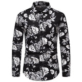 Autumn Winter Shirt Men's Vintage Rose Print Casual Long Sleeve Shirt MartLion Black and white S 