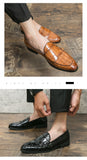 Men's Slip-on Casual Shoes Crocodile Grain Microfiber Leather Buckle Party Wedding Loafers Driving Flats Mart Lion   