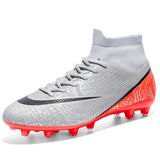 Men's High Ankle AG Sole Outdoor Cleats Football Boots Shoes Turf Soccer Cleats Kids Women Long Spikes Chuteira Futebol Sneakers MartLion 001-2398-C-Grey 35 