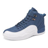Men's High-top Basketball Shoes Sneakers Anti-skid Breathable Outdoor Sports Vulcanize Tenis Mart Lion White blue 39 