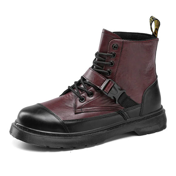  Autumn Winter Red Men's Ankle Boots Casual Leather Platform Motorcycle Work masculina MartLion - Mart Lion