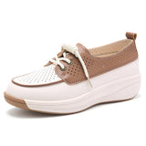 Hollow Lace Up Women sneakers Microfiber Summer Wedges Outsole Shoes Breathable loafers MartLion Beige DK brown3392-1 9 