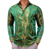 Designer Shirts Men's Silk Long Sleeve Green Red Paisley Slim Fit Blouses Casual Tops Breathable Streetwear Barry Wang MartLion   