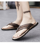 Summer Men's Flip-Flop Luxury Genuine Leather Flat Bottom Slippers Mart Lion   