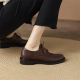 Retro Women's Shoes Spring Genuine Leather Oxfords Loafers Round Toe Bullock Platform MartLion   