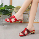 Summer Women's Slippers Chunky Med Heels Sandals Shoes Cross Strap Snake Pattern Ladies Casual Slides Mules MartLion   