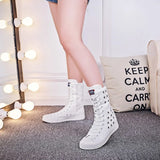  High Rise Mid Top Casual Shoes for Women Breathable Canvas Flat Bottom MartLion - Mart Lion