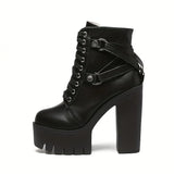 Women Goth Platform Chunky High Heeled Boots Lace Up Side Zipper Non Slip Ankle Boots Punk Motorcycle Short MartLion   