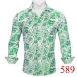 Luxury Designer Men's Shirts Long Sleeve Silk Gold White Embroidered Flower Slim Fit Tops Regular Casual Bloues Barry Wang MartLion   