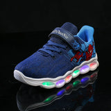 Spiderman Kids LED Lighting Shoes Boy Knitted Flashing Girls Running Red Baby Mesh Sneakers MartLion Blue S 25-Insole 15.8 cm 