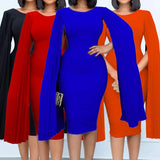 Temperament Casual Slim Fit Office Dress  Sleeved Solid Color Mid Dress Women Clothing MartLion   