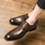 British Style Men's Dress Shoes Formal Split Leather Footwear Buckle Strap Oxfords Mart Lion   