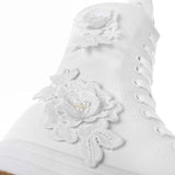  Casual Canvas Shoes Inner Zipper Flower Decorative Rubber Mid Barrel Elevated Women's Shoes MartLion - Mart Lion