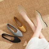 Soft-soled single shoes spring summer solid color pointed toe flat heel casual breathable women's openwork knit MartLion   