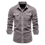 Single Breasted Casual Mode Corduroy Shirts Slim Shirt Her MartLion grey M 