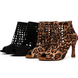 Ballroom Salsa Dance Shoes Ladies Jazz Square Boots High Heels Tango Summer Leopard Black MartLion   