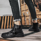 Off-Bound Autumn Men's Ankle Boots Tooling Desert British Punk Zip Chelsea Motorcycle High-cut Shoes Mart Lion   