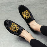 Embroidery Dress Shoes Men's Pointed Toe Suede Leather Casual Loafers Slip-on Wedding MartLion   