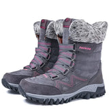 Women Boots Waterproof Snow Boots Warm Plush Winter Shoes Mid-calf Non-slip Winter Female MartLion Grey Rose 35 