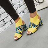 Sandals Ladies Print Thick Heel Fish Mouth Women's Shoes MartLion   