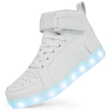 Brand Kids High-tops Lights Up Shoes USB Charger Basket LED Children Trendy Kids Luminous Sneakers Sports Tennis MartLion WHITE 25 