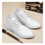 Classic High-top Men's White Shoes Pointed Toe Derby Shoes Men Lace-up Casual Leather Formal MartLion   