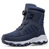 Rotating Button Men's Boots Plush Warm Snow Winter Shoes Waterproof Anti Slip Hiking Outdoors Desert Combat MartLion Women Blue 36 