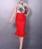 Female Lotus Leaf Pack Hip Fish Skirt Waist Stretch One Step Skirt MartLion   