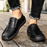 Men Loafers Split Leather Casual Shoes For Men Slip On Flat Sneakers MartLion   