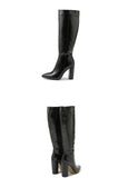 Liyke Black Knee High Boots Women Square Heels Casual Winter Motorcycle Long Shoes Pointed Toe Zip Cool Knight Bootties Mart Lion   