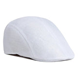 Spring and summer men's solid color hat imitation hemp beret British retro summer breathable hat for the elderly hat MartLion white  