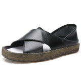 Genuine Leather Women Sandals Peep Toe Summer Oxford Shoes MartLion Black 35 