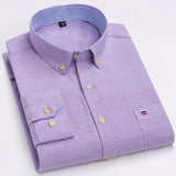 Men's100% Cotton Long Sleeve Button Down Check Shirt Single Chest Pocket Work Casual Standard-fit Plaid Striped Oxford Mart Lion L520 42 