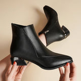 British style boots for women winter thick heeled oversized short boots MartLion black 41