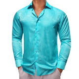 Luxury Shirt Men's Silk Paisley Embroidered Blue Green Gold White Black Teal Slim Fit Male Blouses Long Sleeve Tops Barry Wang MartLion 0819 S 
